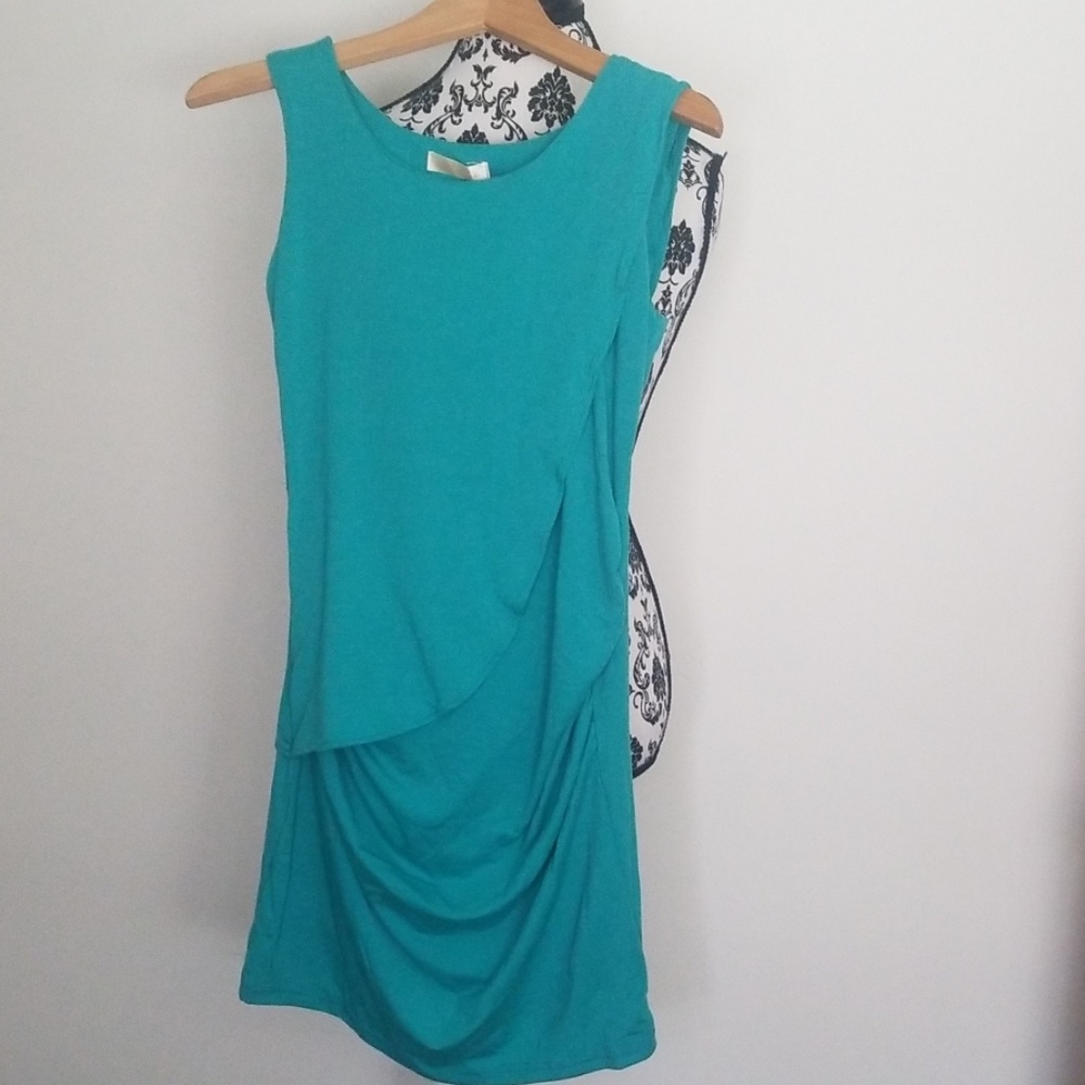 TEAL ASSYMETRICAL SLEEVELESS MIDI DRESS